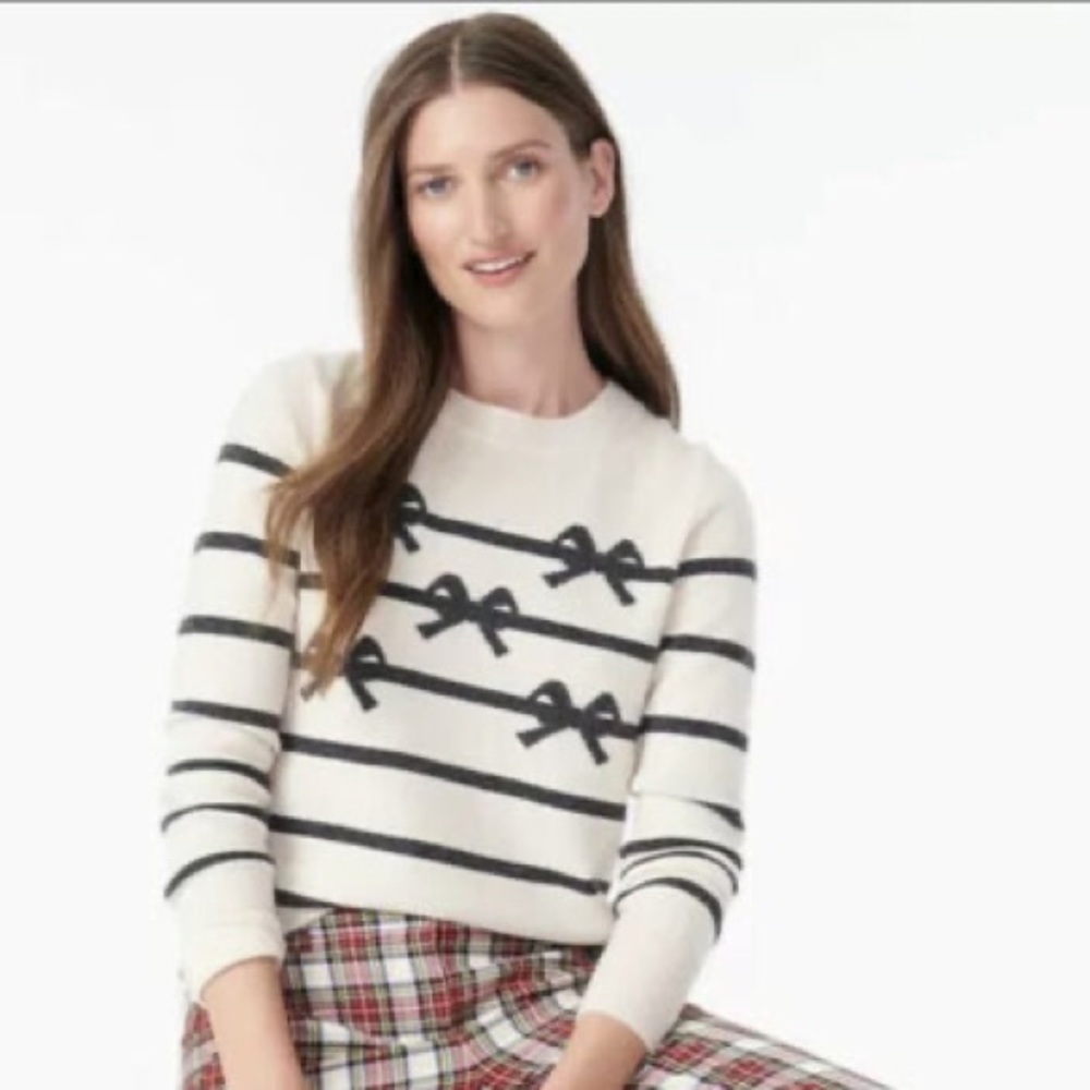 J.Crew cashmere sweater with stripe/bow pattern
